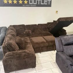 Brown sectional Pull out sofa be sleeper sofa with storage Jumbo corduroy