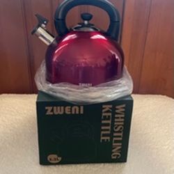 New, Price Firm, ZWENI Food Grade Stainless Steel Whistling Tea Kettle, 3.4 Quart (Red)
