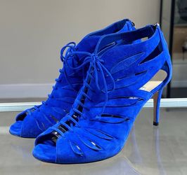 Jimmy Choo Blue Suede Lace Up Keena Sandals Size 39.5