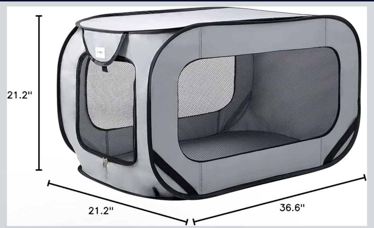 cabin 36in Portable Large Dog Bed - Pop Up Dog Kennel, Indoor Outdoor Crate for Pets, Portable Car Seat Kennel, Cat Bed Collection, Grey