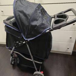 Pet Stroller Black with Blue Trim