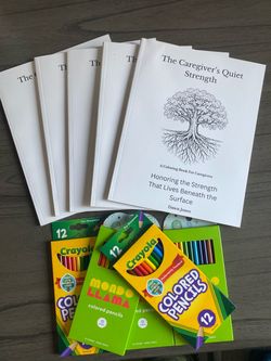 The Caregiver's Quiet Strength Adult Coloring Books- Lot of 5  & color pencils