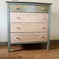 🪴 Solid Wood Olive Green & Natural Dresser - Delivery Available! 👀 
