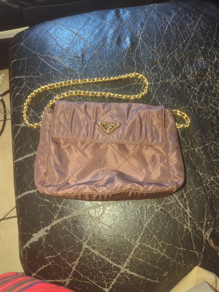 PRADA Quilted Chain Shoulder Bag Nylon Brown