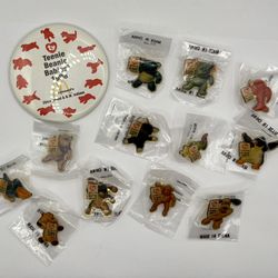 McDonald's Teenie Beanie Babies Staff Collector Pin Set Of 12 Group II And A 1998 McDonald’s Ty Beanie Baby 3” Employee Pin Button  