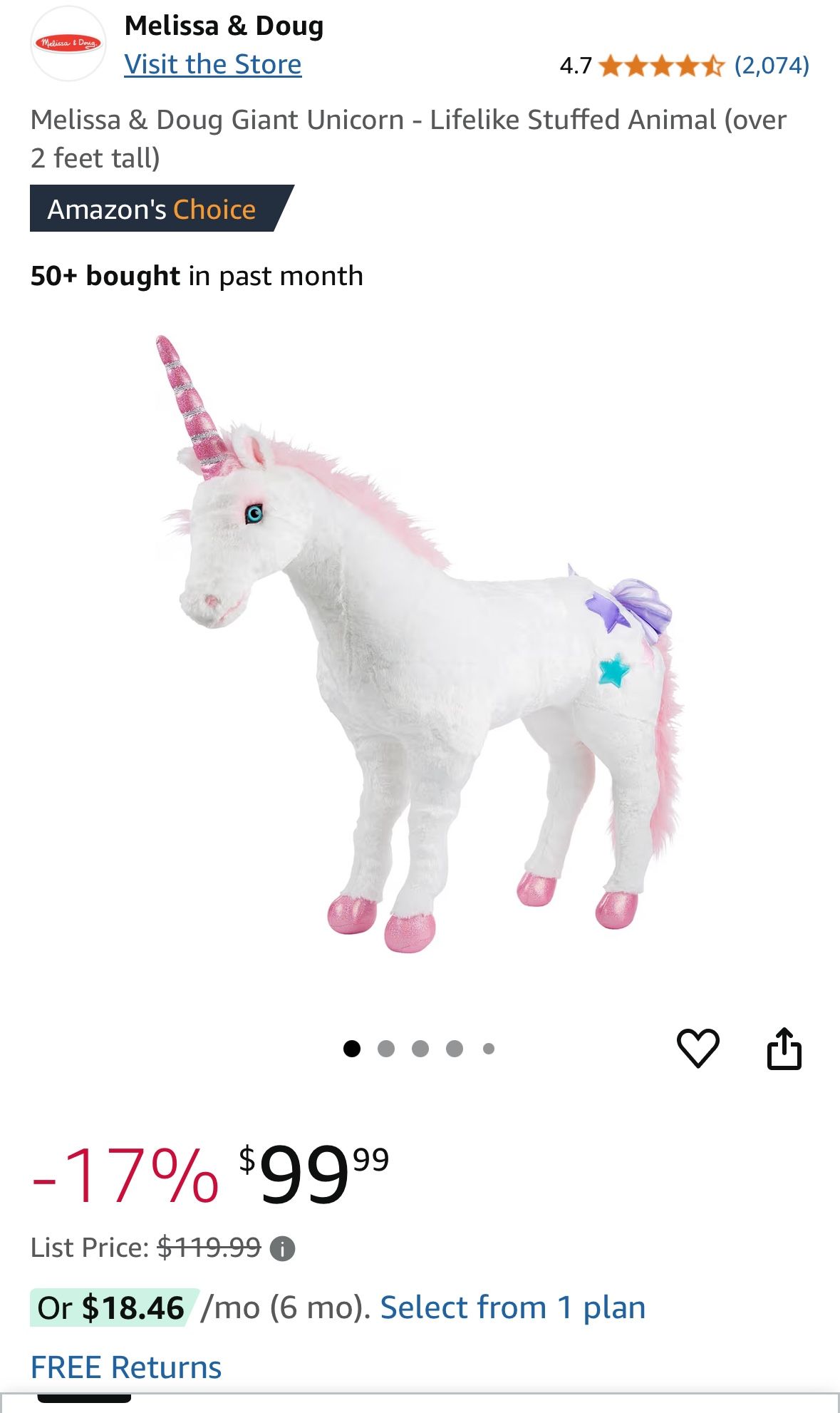 Melissa & Doug Giant Unicorn - Lifelike Stuffed Animal (over 2 feet tall)