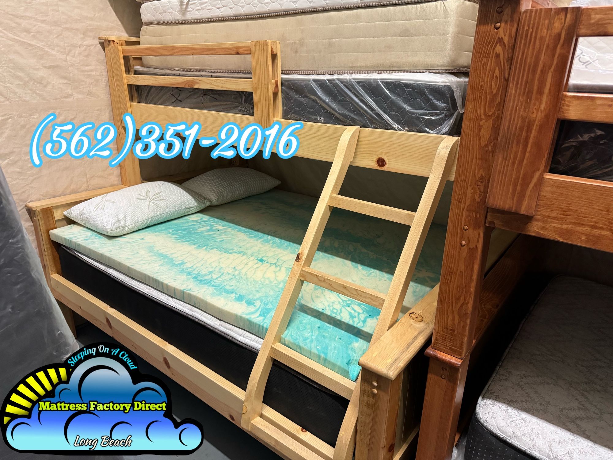 Twin Full Natural Bunk Bed With Mattress Colchones Incluidos
