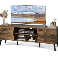 SUPERJARE TV Stand for 55 Inch TV, Entertainment Center with Adjustable Shelf, 2 Cabinets, TV Console Table, Media Console, Solid Wood Feet, Cord Hole