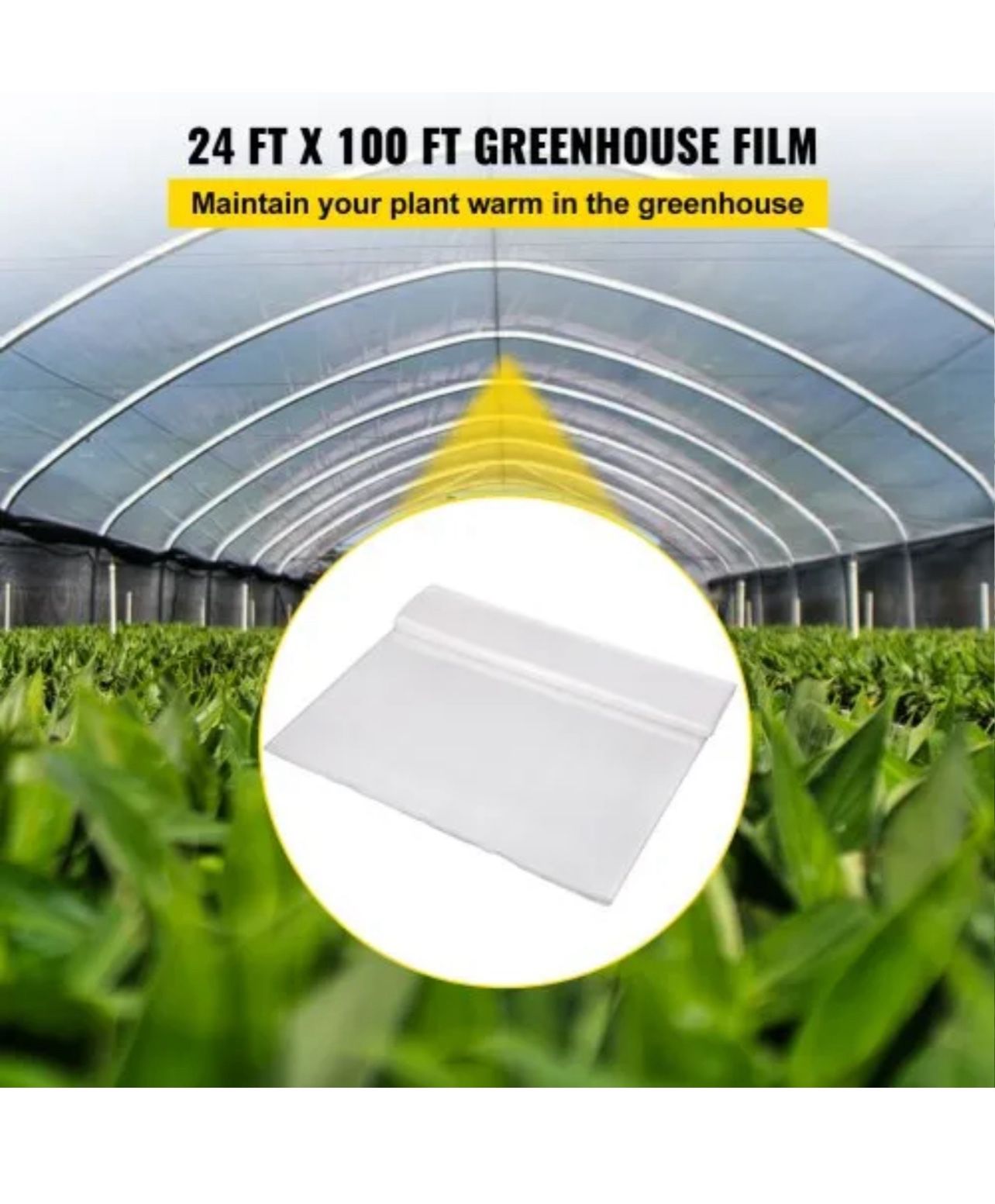 Greenhouse Film, 24\' x 100\' Greenhouse Plastic Sheeting, 6 mil Thickness