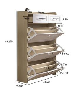 Shoe Cabinet with 3 Doors 2 Drawers, Wooden Narrow Shoe Storage Cabinet for Entryway, 3 Tier Freestanding Shoe Rack, Modern Slim Shoe Organi