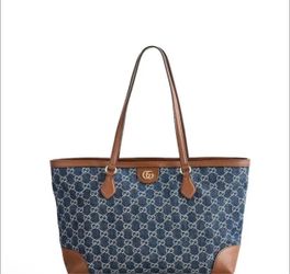 Denim tote bag with real leather