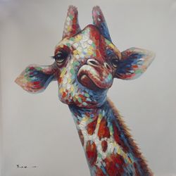 28 Inch Square Giraffe Painting On Canvas