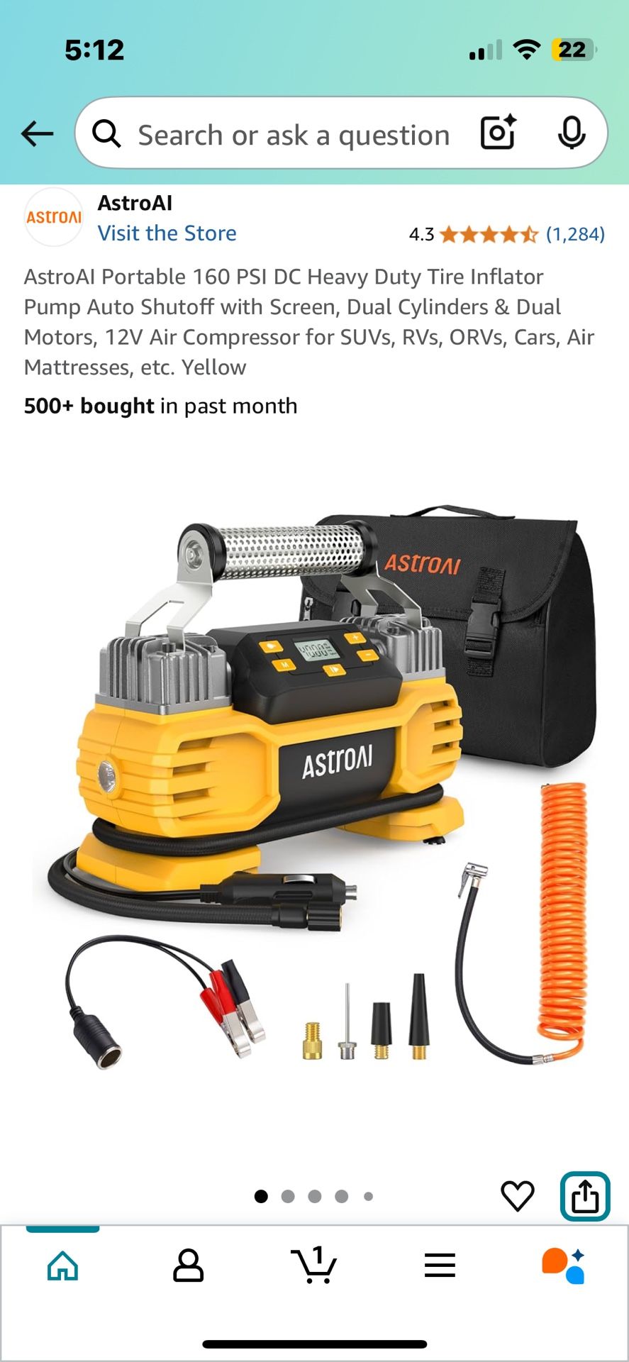 AstroAI Portable 160 PSI DC Heavy Duty Tire Inflator
