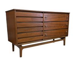 Vintage Mid Century Modern Solid Walnut 6-Drawer Dresser Dovetailed Drawers by Stanley Furniture