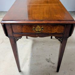 Vintage Hekman Burl Wood Drop-Leaf Pembroke Table