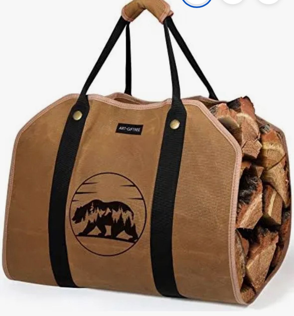 Art-giftree Large Firewood Carrier 39 X 18 Inches Waxed Canvas Logs Carrier Tote Bag With Handles, Heavy Duty Wood