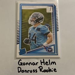 Gunnar Helm Tennessee Titans TE Donruss Rookie Card. 