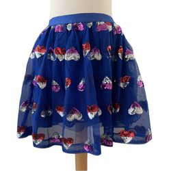 Cat & Jack Blue Tulle Skirt with Sequin Hearts Girls Sz XS 4/5