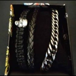 ED HARDY 3 Unisex Stackable Bracelet Set, skull - black New