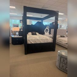 King or Queen size Black color canopy bed frame