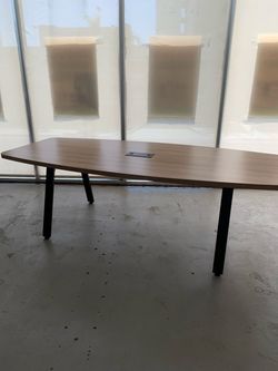 Conference table 44”x96@ Honeymaple top black metal legs