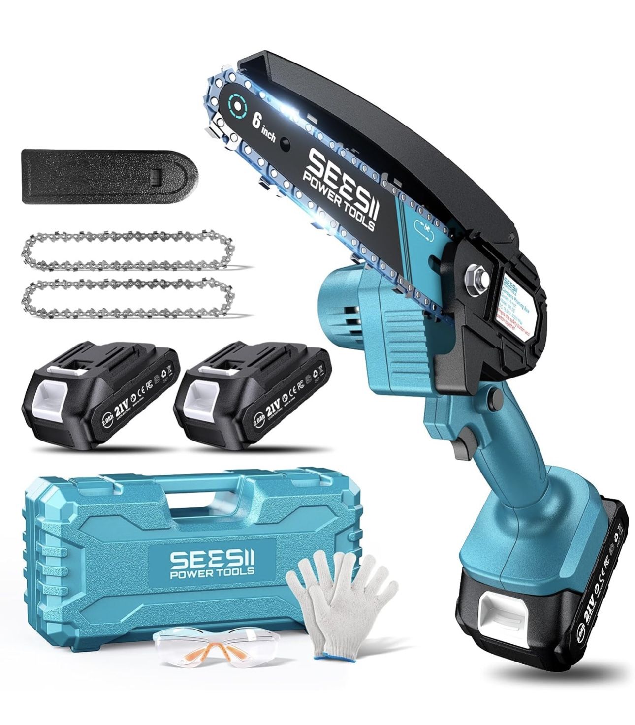 Mini Chainsaw, 6-inch Mini Chainsaw Cordless, Handheld Electric Power Chain Saw with 2 Batteries, for Tree Trimming Wood Cutting, Best Gifts for Fathe