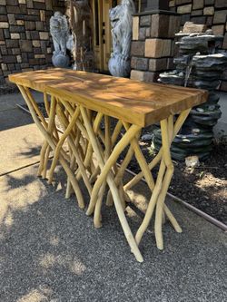 Wood Branch Rustic Console Table