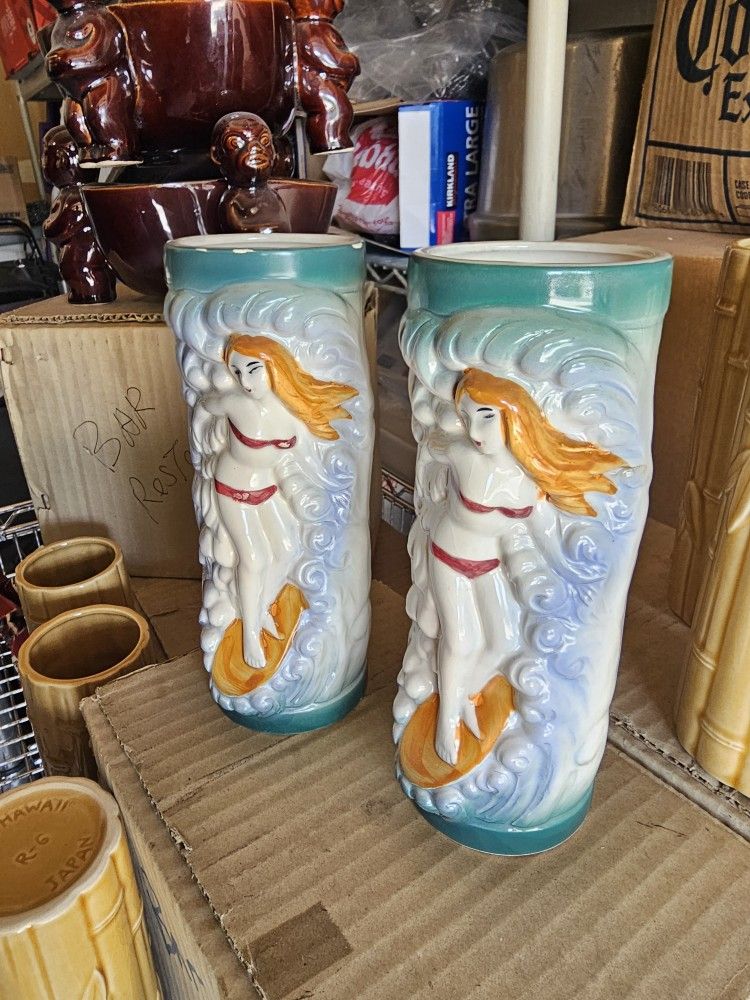 Tiki Surfer Girl Cocktail Mugs By Orchids Of Hawaii