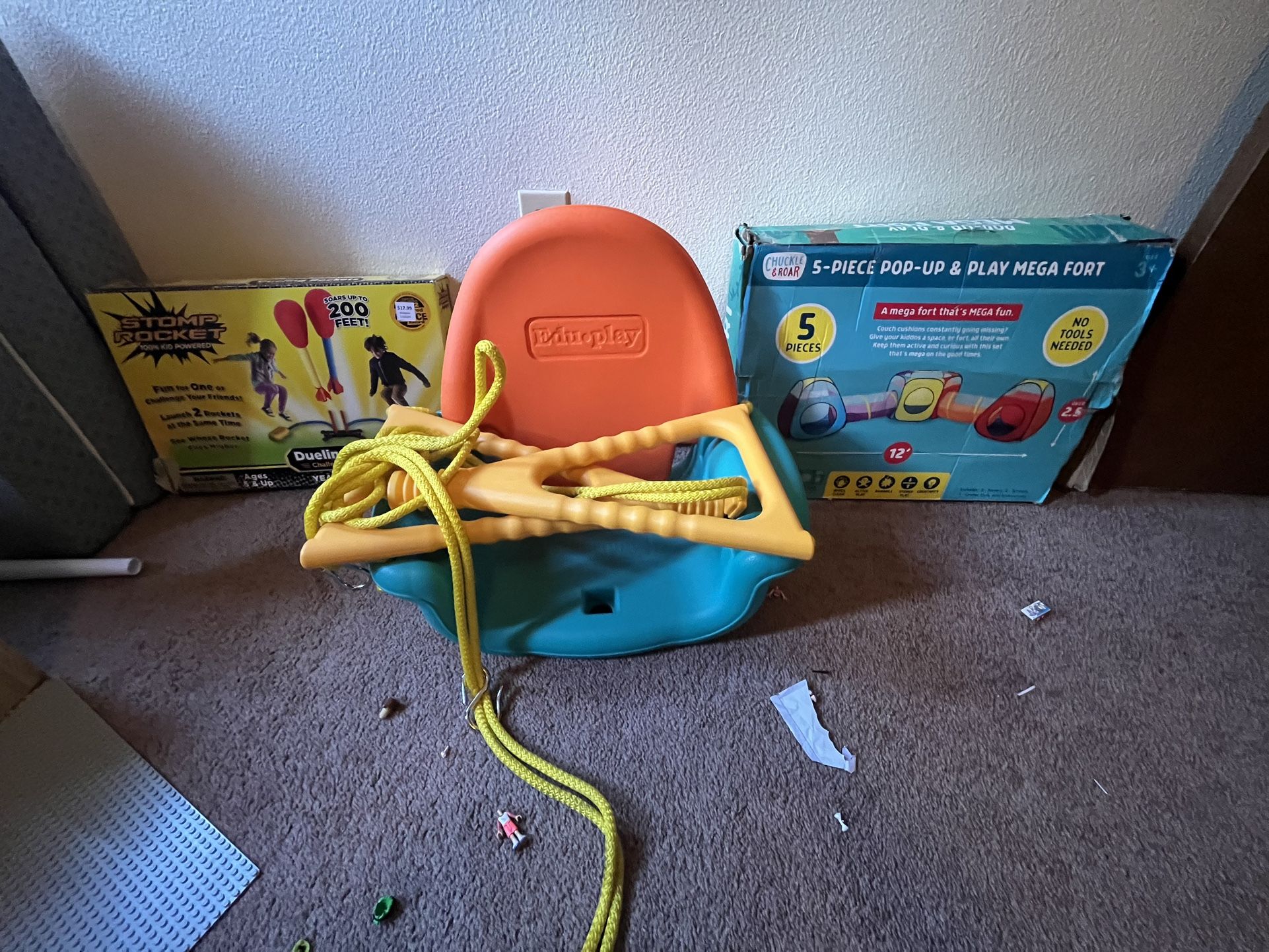 Kids Swing, Pop-up Fort, Stomp Rockets, And Books