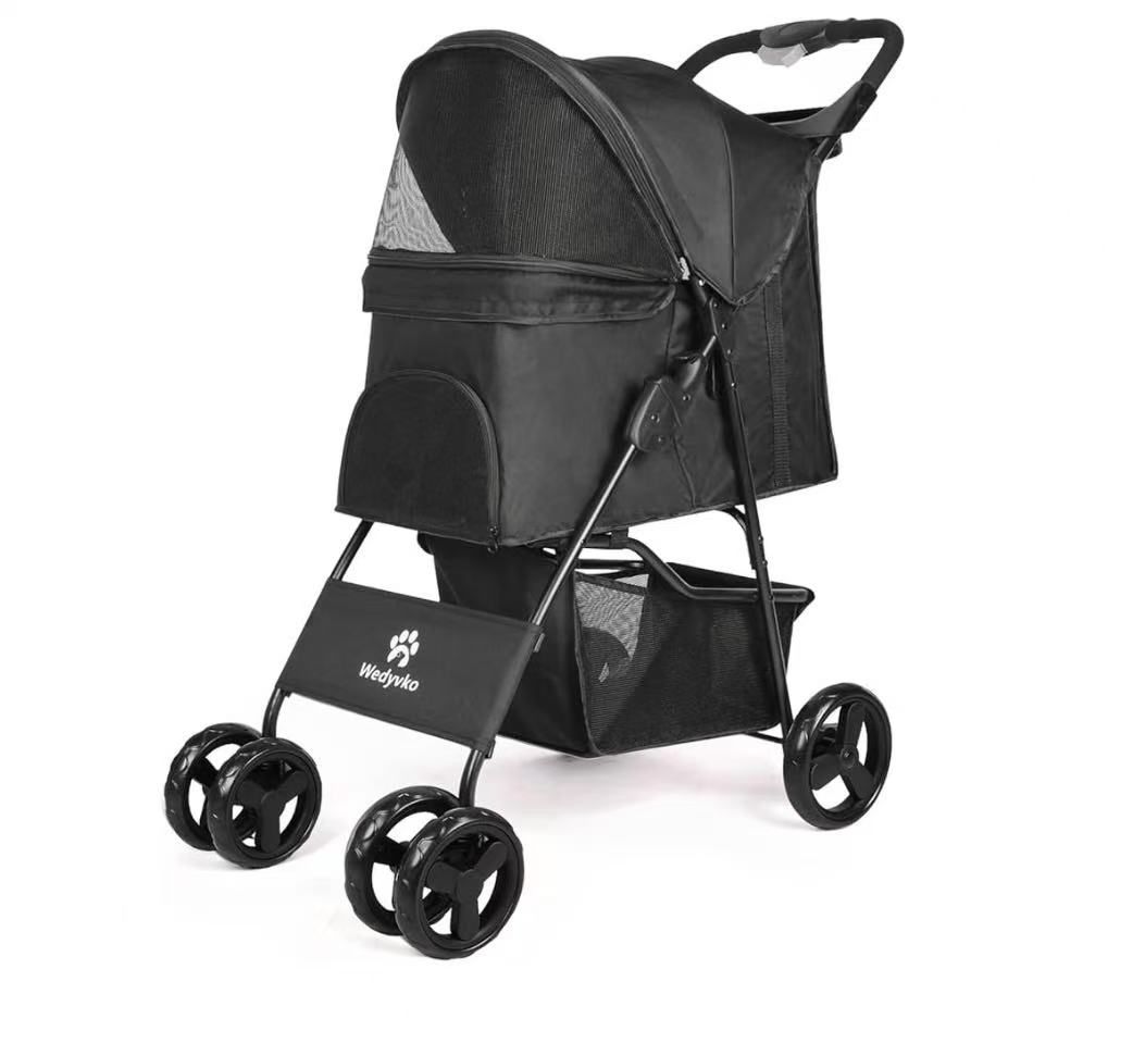 Pet Stroller for Small Dogs Cats with Storage Basket Cup Holder, Black