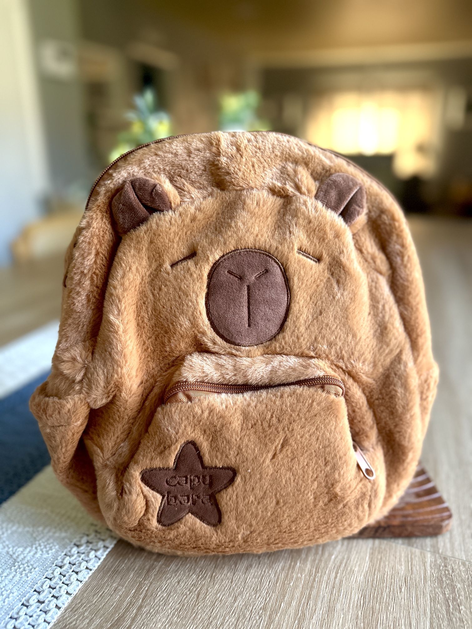 Kawaii Cute Capybara Backpack Soft Plush Faux Fur Student Bag for Kids & Teens NEW IN PACKAGE!