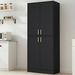Kitchen Pantry Cabinet, 71" Tall Wood Storage Cabinet with Doors and Shelves 4 Doors Freestanding Cupboard for Dining Room Living Room Bathroom Furnit