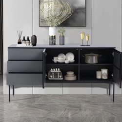 Sideboard Cabinet with 3 Drawers & 2 Doors,Modern Kitchen Buffet Sideboard Storage Console Table with Metal Legs,Buffet Server Cupboard for Living Roo