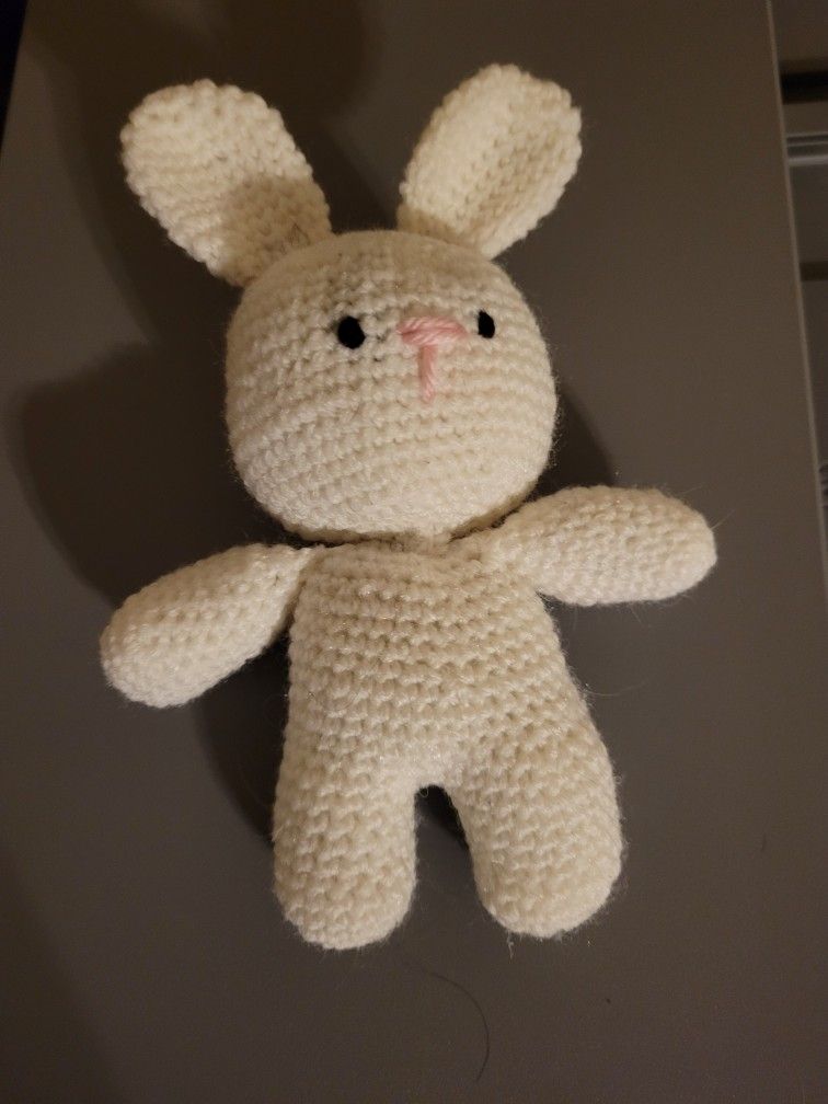 sweet little hand crocheted bunny rabbit.   approximately 6" tall x 4.5" wide.
