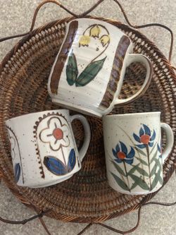 vintage Otagiri speckled coffee floral mugs