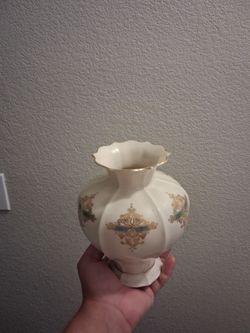 Vintage Porcelain Vase with Gold and Teal Motif