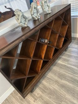 Wood Wine Rack Console on Casters