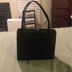 Small Black Pleated Satin Purse