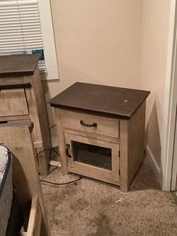 Rustic Farmhouse Nightstand with Drawer and Cabinet.King bed
