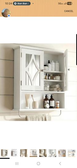 Bathroom Wall Cabinet Mirror Storage Organizer with Towel Rack Adjustable Shelf