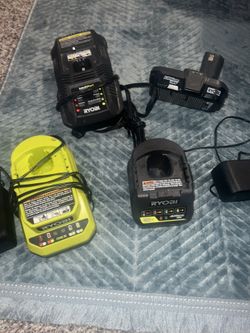3 Ryobi Chargers 1 Battery 