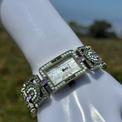 *HEIDI DAUS Green & Lavender Crystal Bracelet Watch