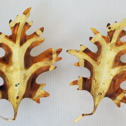 MCM Brutalist Brass Oak Leaf Wall Hangings Set of 2 Autumn Leaves Sconce VTG