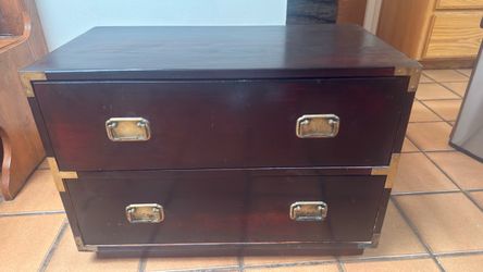 Vintage Campaign Style 2-Drawer Wood Chest with Brass Hardware – 30” Wide