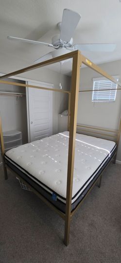 Gold metal canopy bed queen size