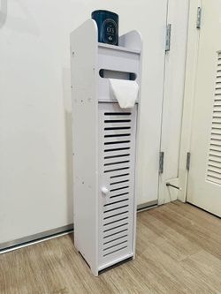 White Bathroom Storage Cabinet, slim toilet paper cabinet