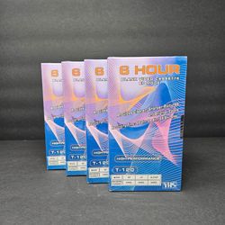 Lot of 4 Blank VHS Tapes T-120 6 Hour EP Mode Momentum Brands Factory Sealed New