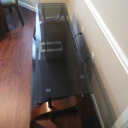 TV Table.  Three Glass Shelves 5mm.  Solid Wood And Metal Material. Sizes 72" X 24"