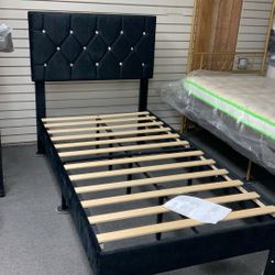 Velvet Rhinestone Twin Bedframe