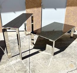 Modern Contemporary Mirrored Chrome Console Table & Coffee Table